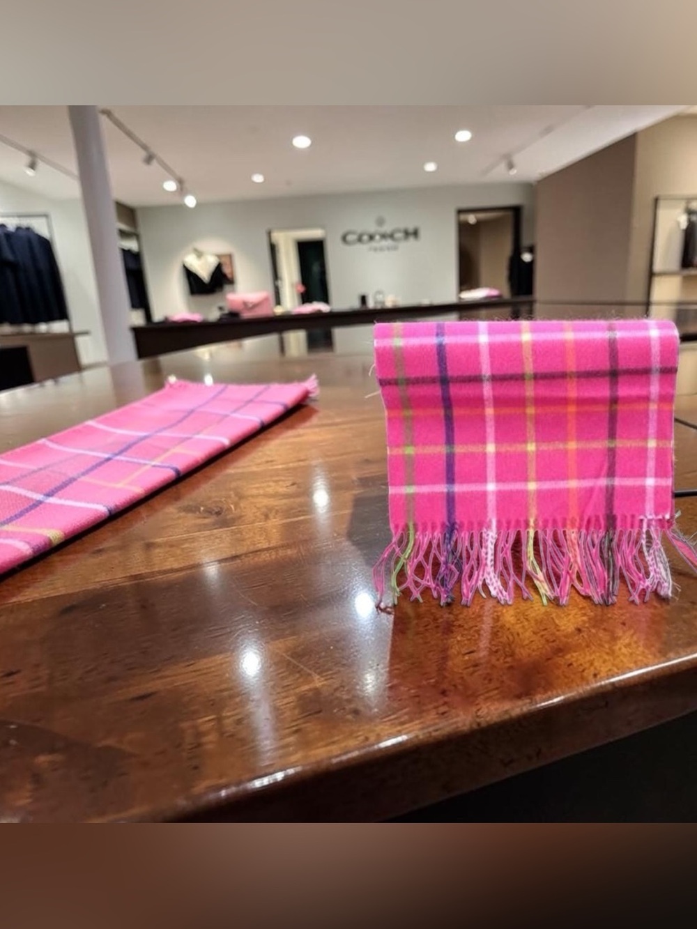 Coach legacy cashmere fringe plaid scarf PINK neck wrap - Picture 2 of 11